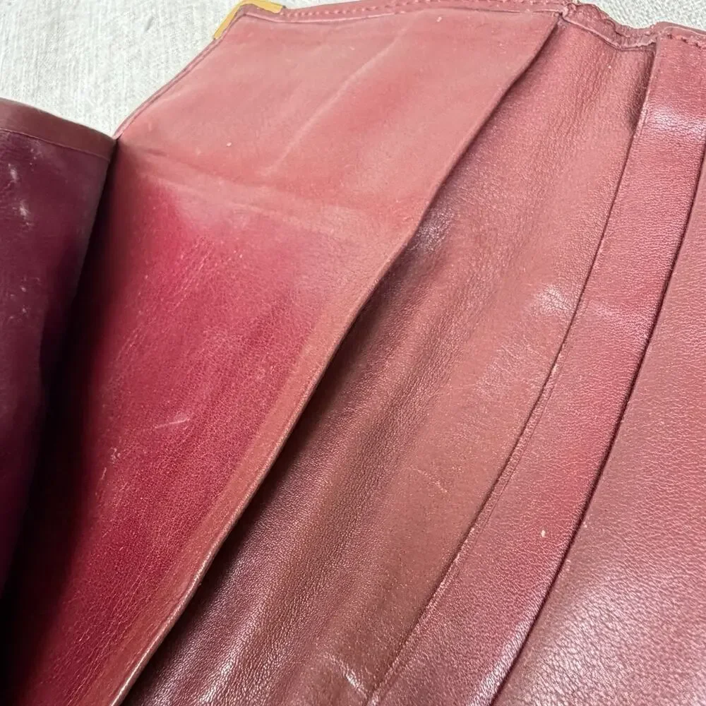 Cartier Vintage Must de Cartier Burgundy Leather Bifold Wallet Gold Corners 4x7